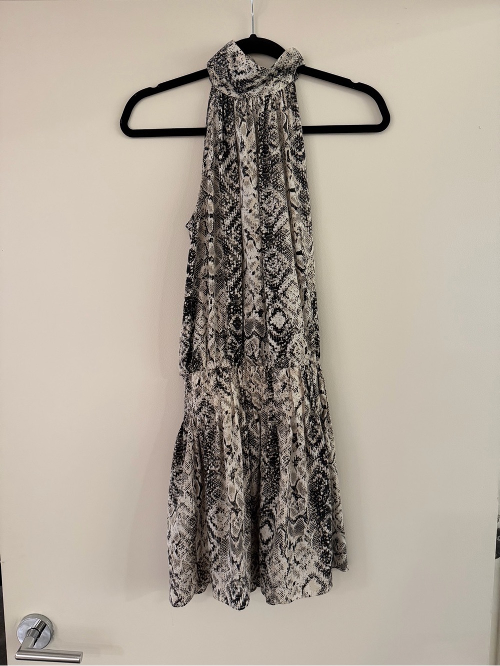 Snake Print Halter Midi Dress - Black & White